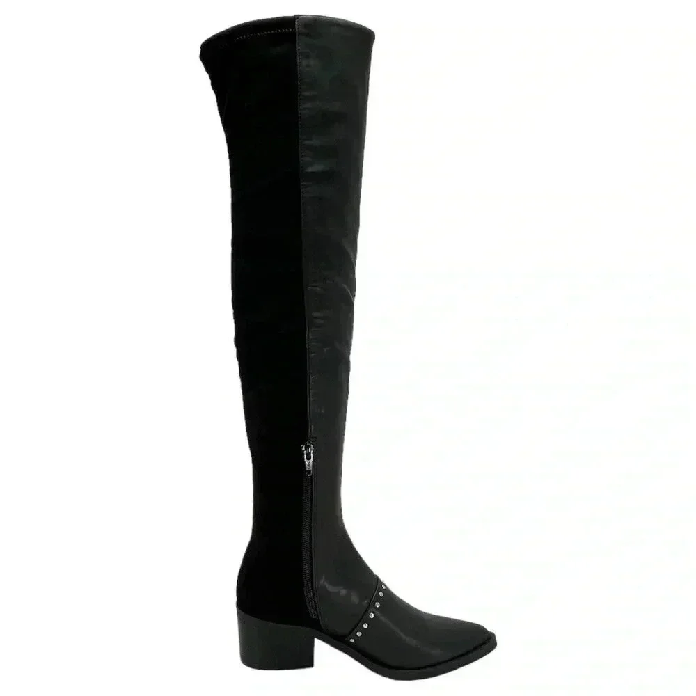 Report Zaria Black Faux Leather & Suede OTK Womens Boots Size 5M